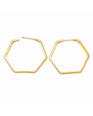 Brinco de Argola Geométrica Hexagonal Folheado em Ouro 18K