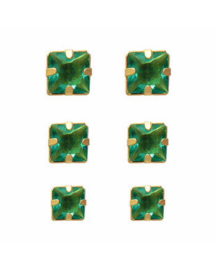 Kit de Brincos Quadrados na Cor Verde Água Folheado em Ouro 18K