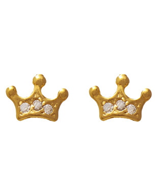 Brinco Dourado em Formato de Coroa Cravejado com Três Pequenas Zircônias Folheado em Ouro 18K