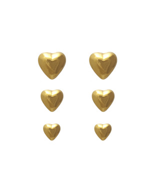 Kit com Três Brincos de Coração Folheada em Ródio Branco e em Ouro 18K
